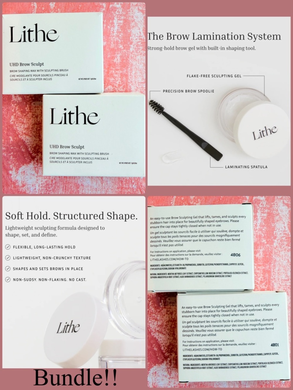 Lithe UHD Brow Sculpt Gel Bundle Clear Hold Brow Gel Shaping Wax NEW NWT BNIB